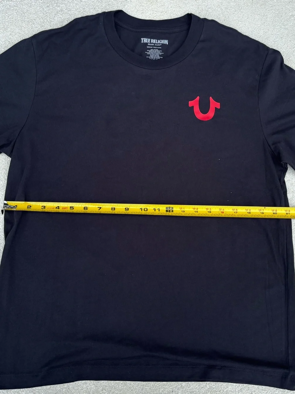True Religion Black Short Sleeve Tee with Red Horseshoe Logo